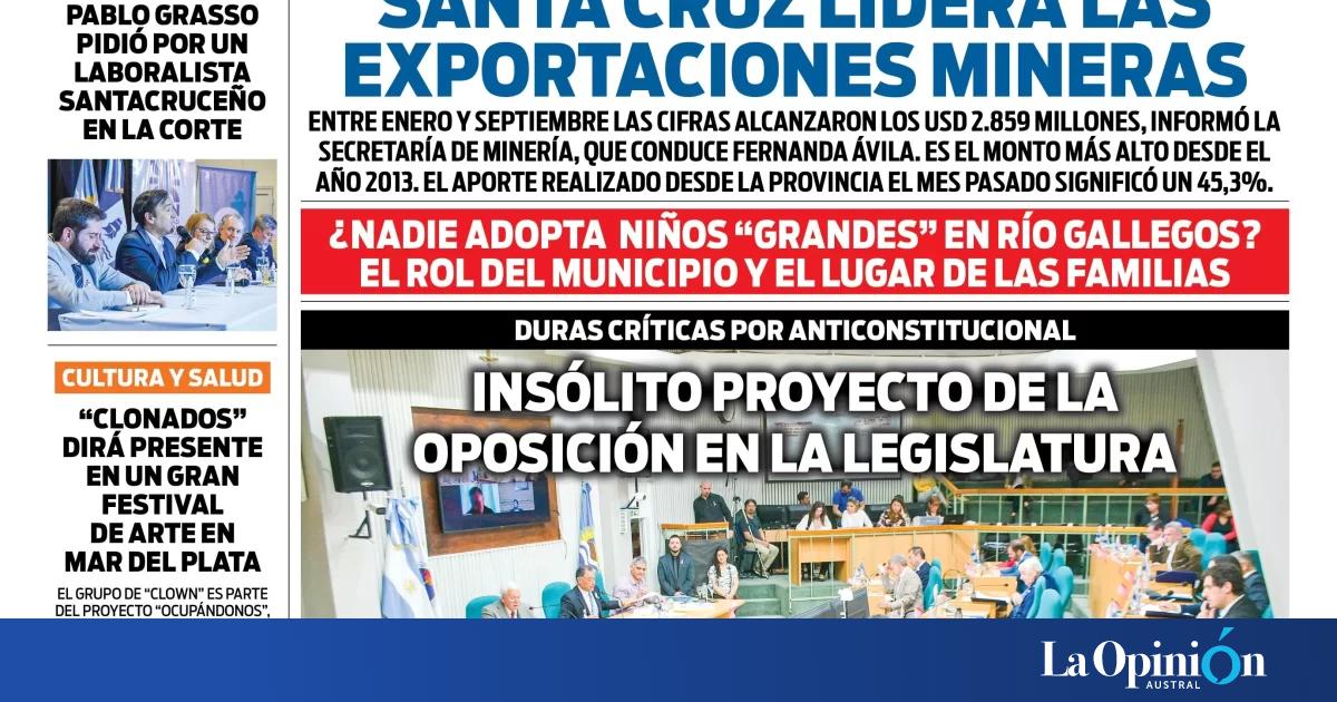 Diario La Opinión Austral tapa edición impresa del viernes 14 de