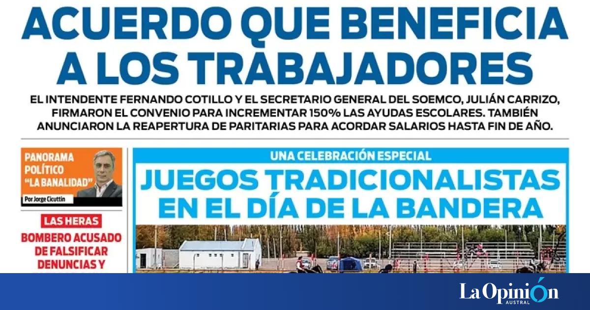 Diario La Opinión Zona Norte tapa edición impresa del lunes 20 de junio