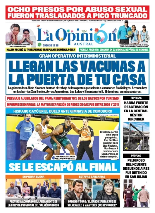 Diario La Opini N Austral Tapa Edici N Impresa Del De Septiembre De