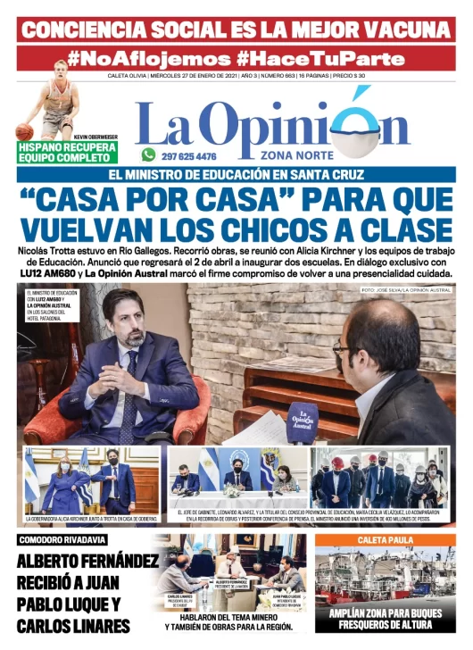 Diario La Opinión Zona Norte tapa edición impresa del 27 de enero de