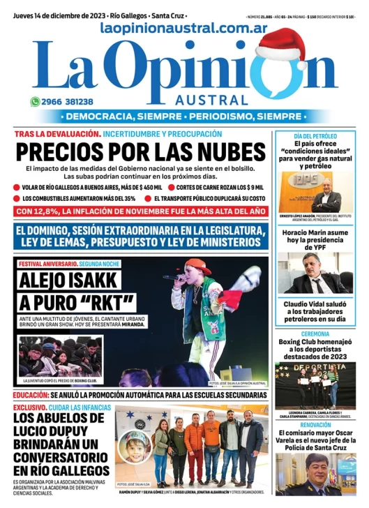 Diario La Opinión Austral tapa edición impresa del jueves 14 de