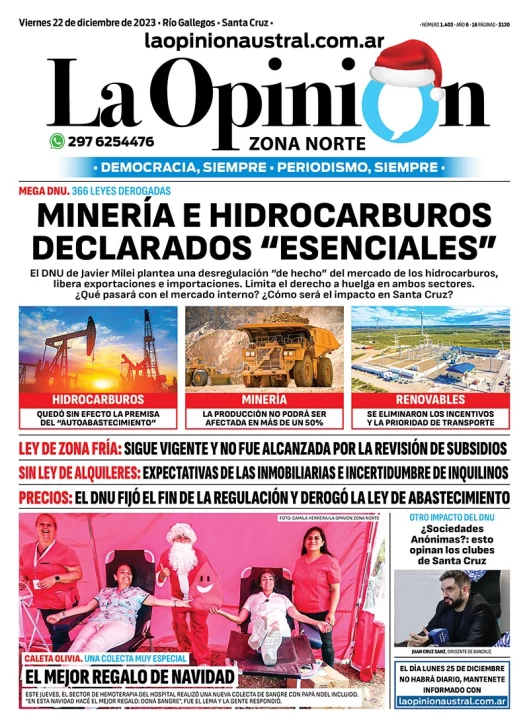 Diario La Opinión Zona Norte tapa edición impresa del viernes 22 de