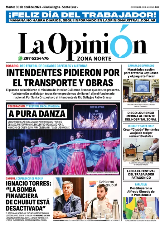 Diario La Opinión Zona Norte tapa edición impresa del martes 30 abril