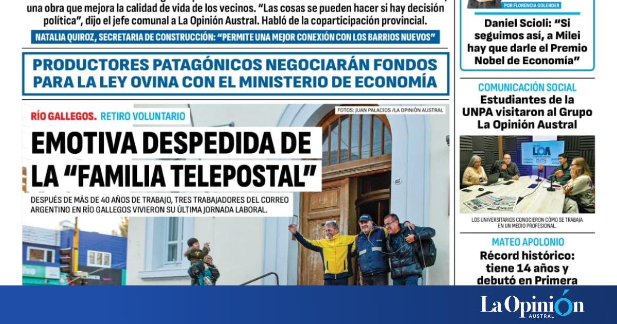 Diario La Opini N Austral Tapa Edici N Impresa Del Viernes De Mayo