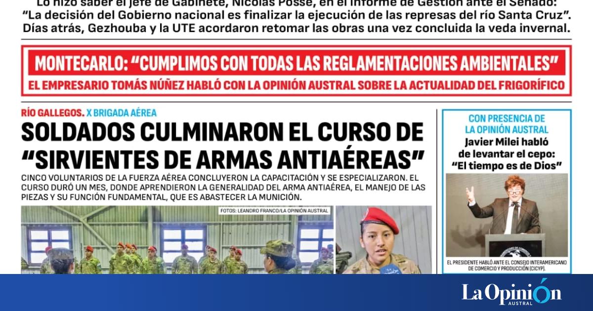 Diario La Opini N Austral Tapa Edici N Impresa Del Jueves De Mayo De