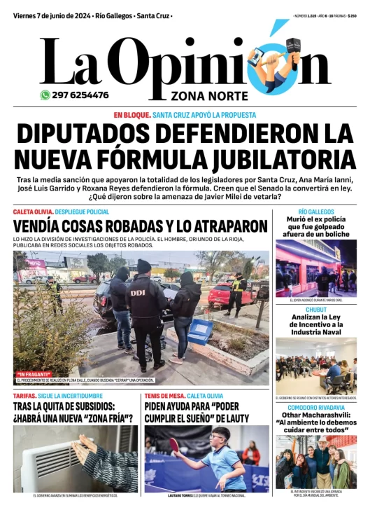 Diario La Opinión Zona Norte tapa edición impresa del viernes 7 de