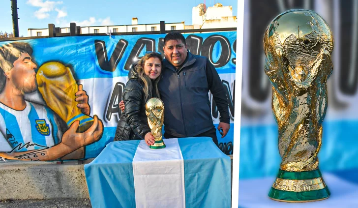 Un taxista de Río Gallegos compró una réplica de la Copa del Mundo y es furor en la ciudad