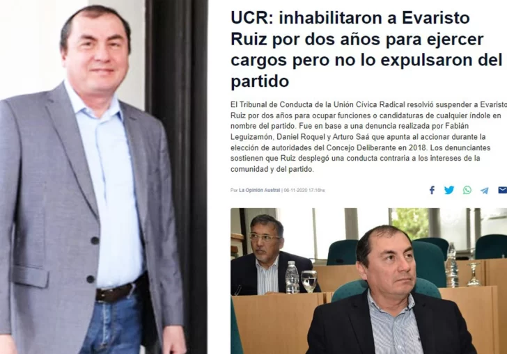 Evaristo Ruiz: estuvo a punto de ser echado del partido y ahora respalda una lista