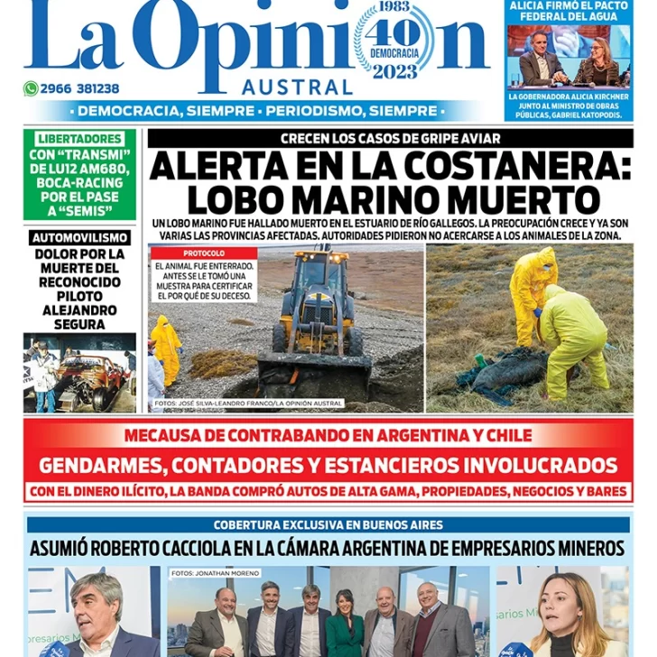 Diario La Opinión Austral tapa edición impresa del miércoles 30 de agosto de 2023, Río Gallegos, Santa Cruz, Argentina