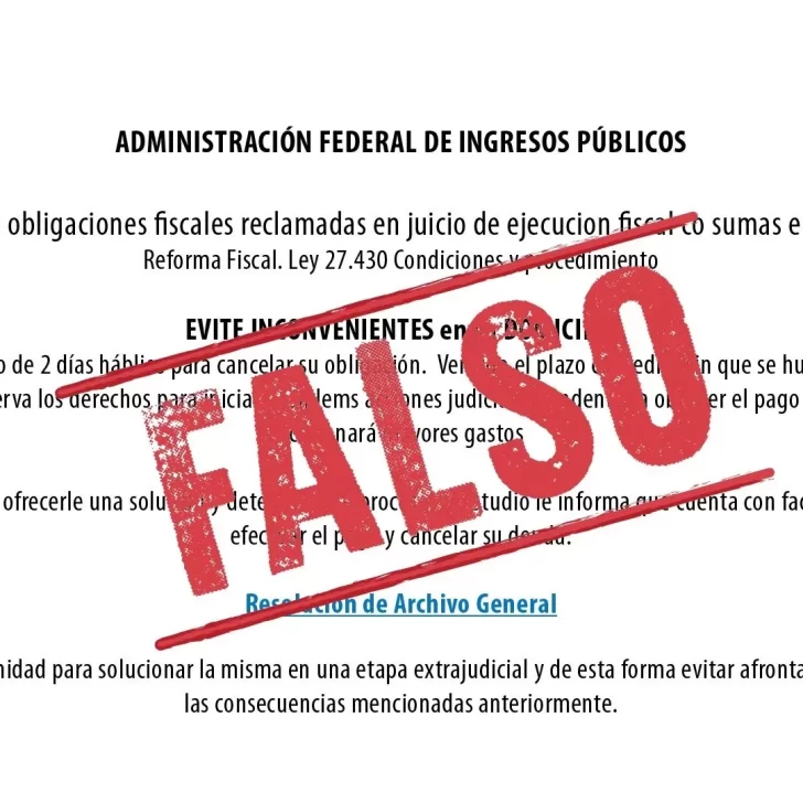 AFIP advierte por un mail falso que pide datos para hacer estafas