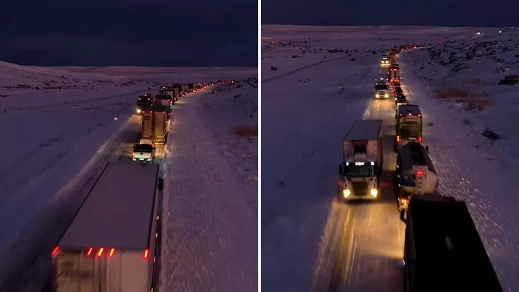 Las imágenes del convoy de más de un kilómetro con camiones y autos varados en la Ruta 3