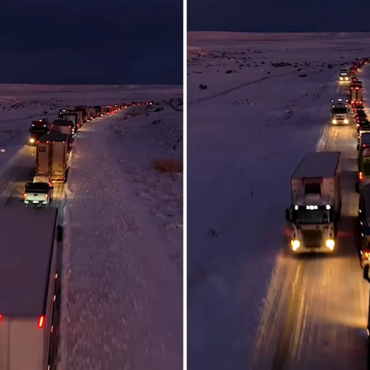 Las imágenes del convoy de más de un kilómetro con camiones y autos varados en la Ruta 3