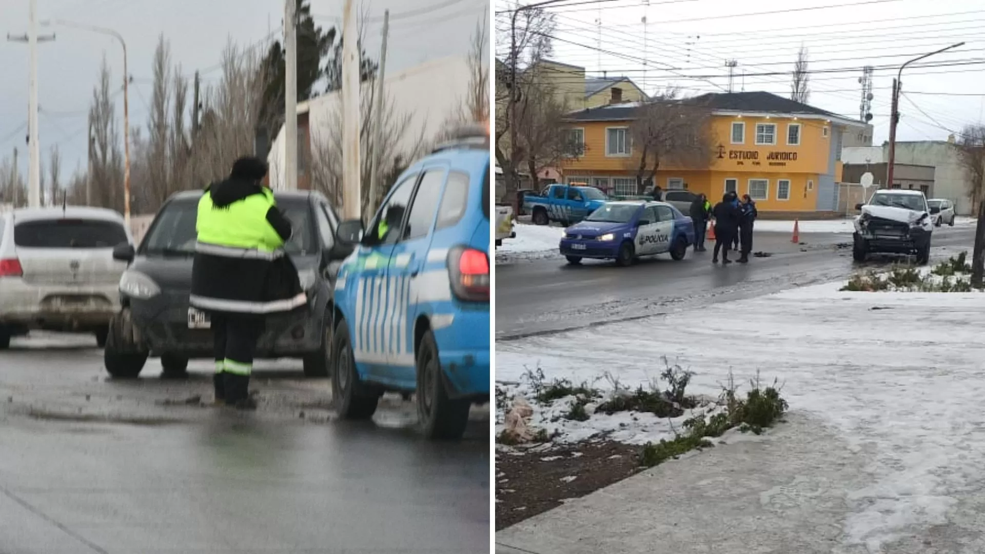 Caos vial en Río Gallegos por escarcha y nieve: al menos tres choques registrados esta mañana