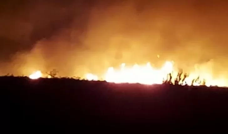Voraz incendio en la ruta 4 de Río Negro: trabajan bomberos de distintas localidades