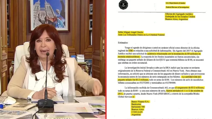 Cristina Kirchner difundió documentos del FBI que vinculan los dólares de López con el macrismo
