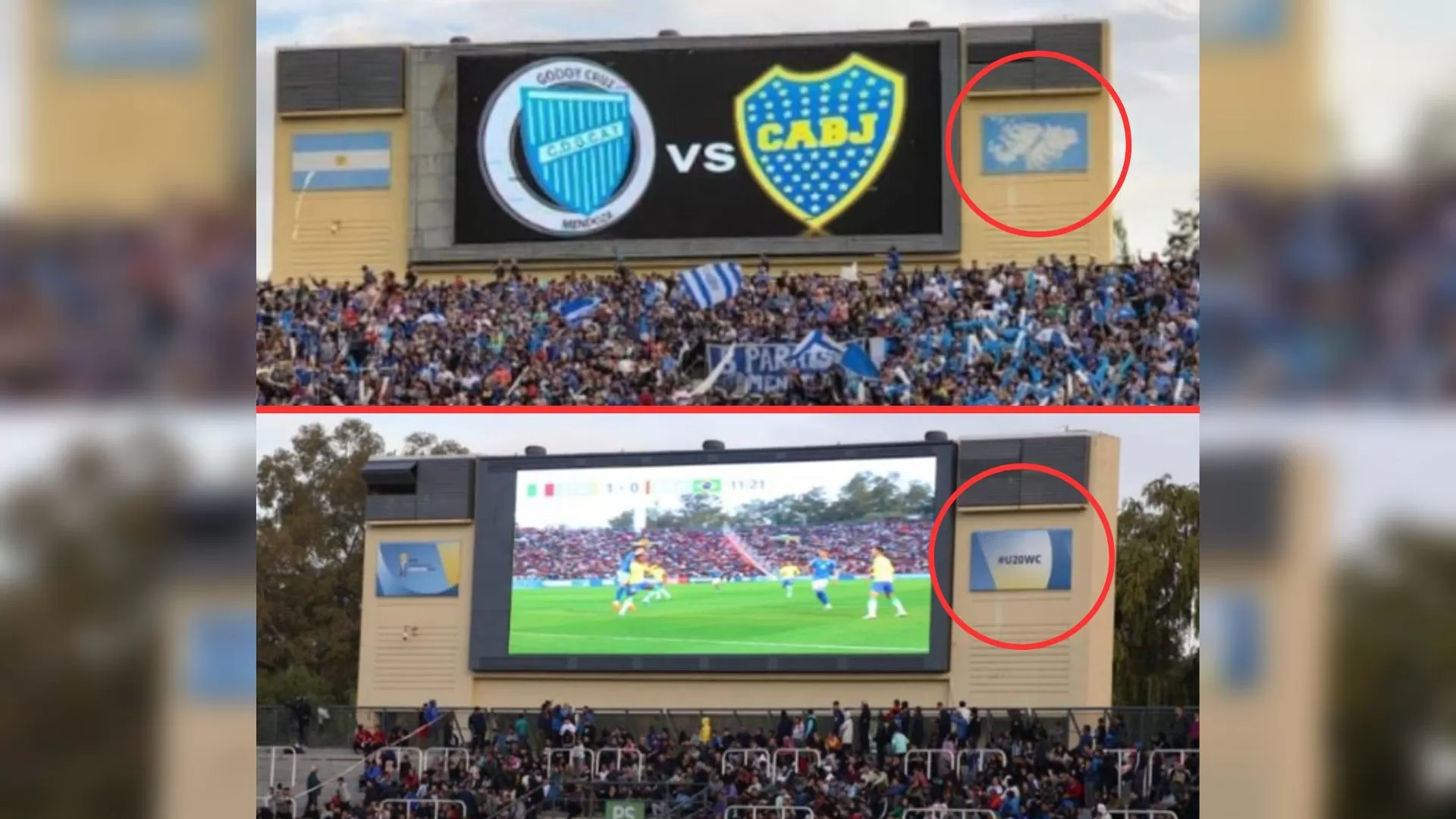 Escándalo en Mendoza: taparon el logo de las Islas Malvinas en el estadio del Mundial Sub 20