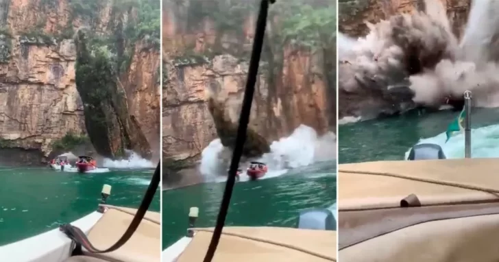 Tragedia en Brasil: el desesperante momento en que un acantilado se desprende y cae sobre lanchas de turistas