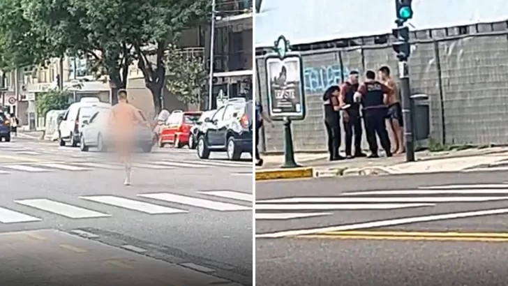 Video. Un hombre corría desnudo en medio de una avenida y fue detenido por la Policía