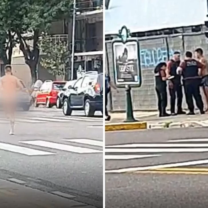 Video. Un hombre corría desnudo en medio de una avenida y fue detenido por la Policía