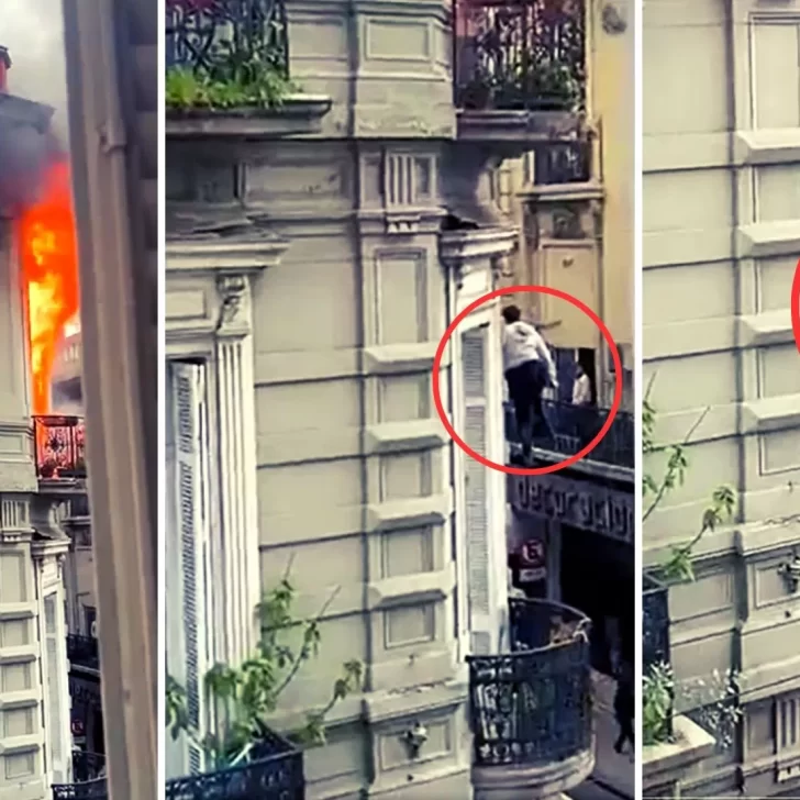 Video. Una mujer de 65 años se colgó de un cable para escapar del incendio de su departamento