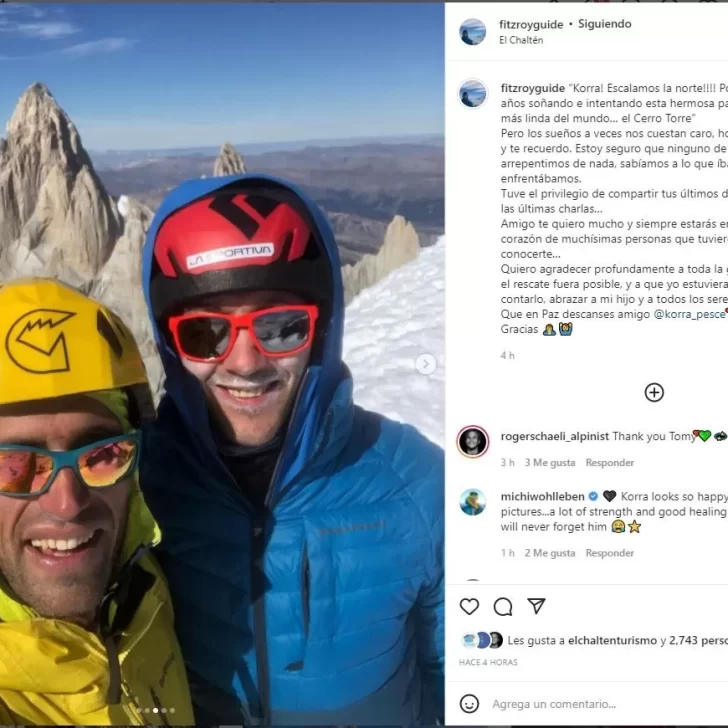 El escalador Tomás Aguiló publicó fotos con Korra Pesce en el Cerro Torre: “Los sueños a veces nos cuestan caro”