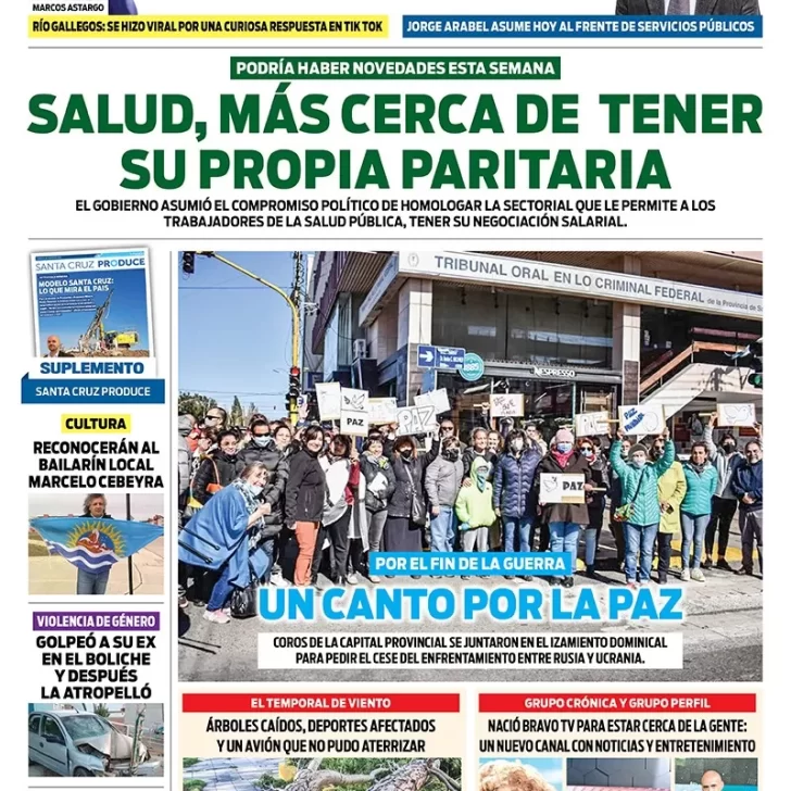 Diario La Opinión Austral tapa edición impresa del lunes 14 de marzo de 2022 Río Gallegos, Santa Cruz, Argentina Diario La Opinión Austral tapa edición impresa del lunes 14 de marzo de 2022 Río Gallegos, Santa Cruz, Argentina