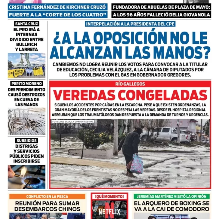 Diario La Opinión Austral tapa edición impresa del martes 19 de julio de 2022 Río Gallegos, Santa Cruz, Argentina