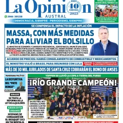 Diario La Opinión Austral tapa edición impresa del lunes 28 de agosto de 2023, Río Gallegos, Santa Cruz, Argentina
