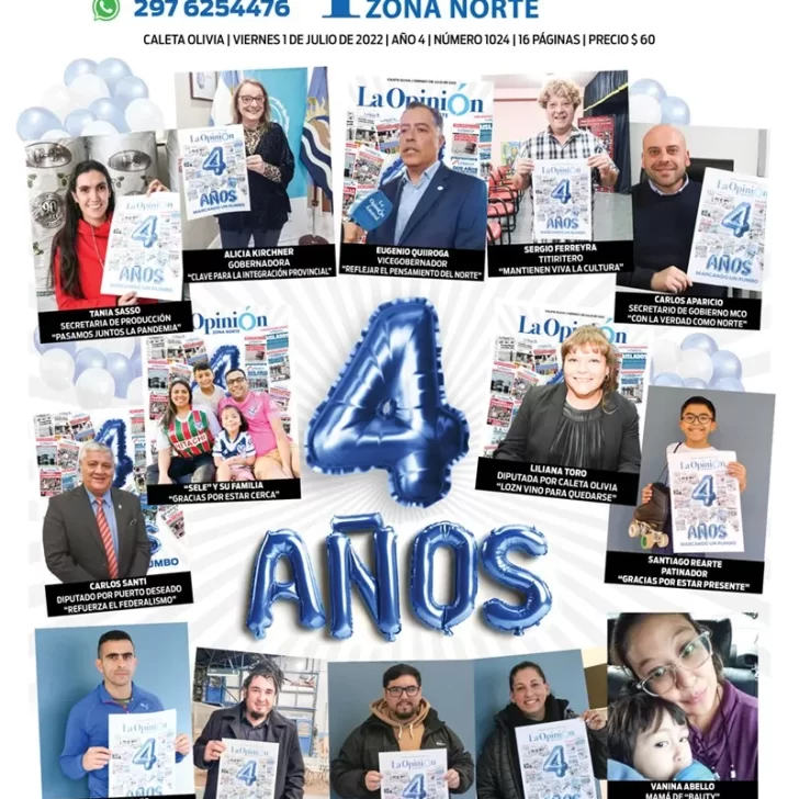 Diario La Opinión Zona Norte tapa edición impresa del viernes 1 de julio de 2022 Caleta Olivia, Santa Cruz, Argentina