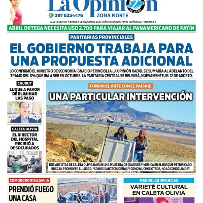 Diario La Opinión Zona Norte tapa edición impresa del viernes 5 de agosto de 2022 Caleta Olivia, Santa Cruz, Argentina