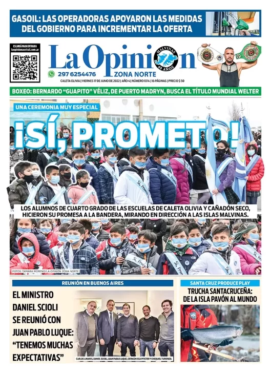 Diario La Opinión Zona Norte tapa edición impresa del viernes 17 de junio de 2022 Caleta Olivia, Santa Cruz, Argentina
