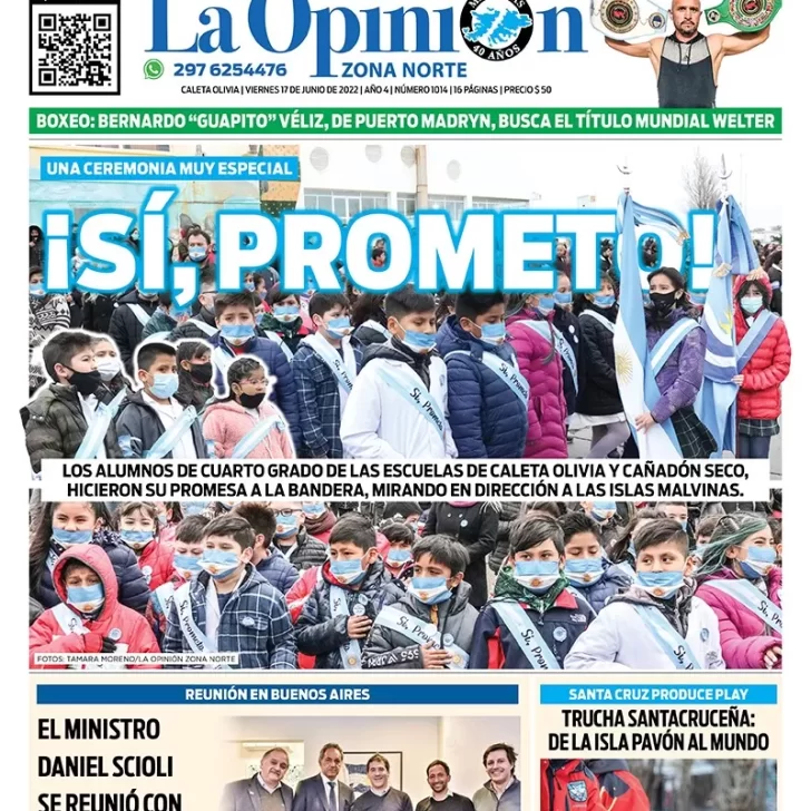 Diario La Opinión Zona Norte tapa edición impresa del viernes 17 de junio de 2022 Caleta Olivia, Santa Cruz, Argentina