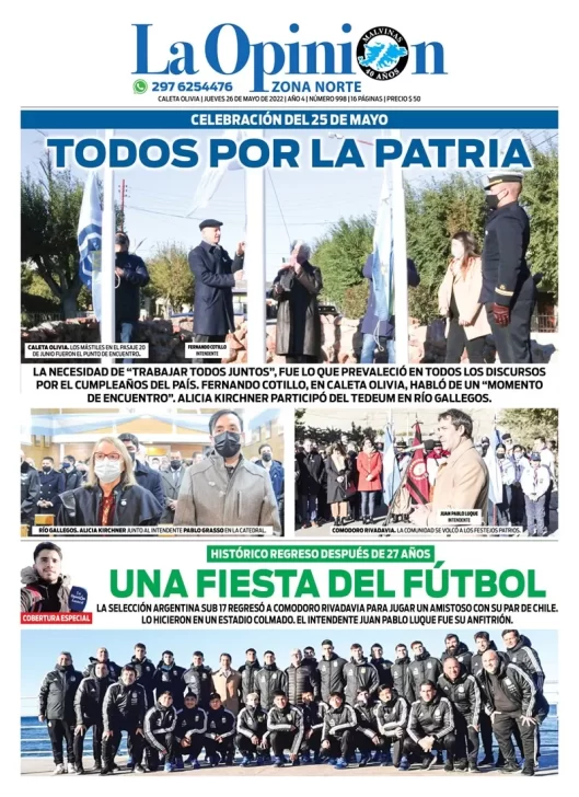 Diario La Opinión Zona Norte Tapa Edición Impresa Del Jueves 26 De Mayo De 2022 Caleta Olivia