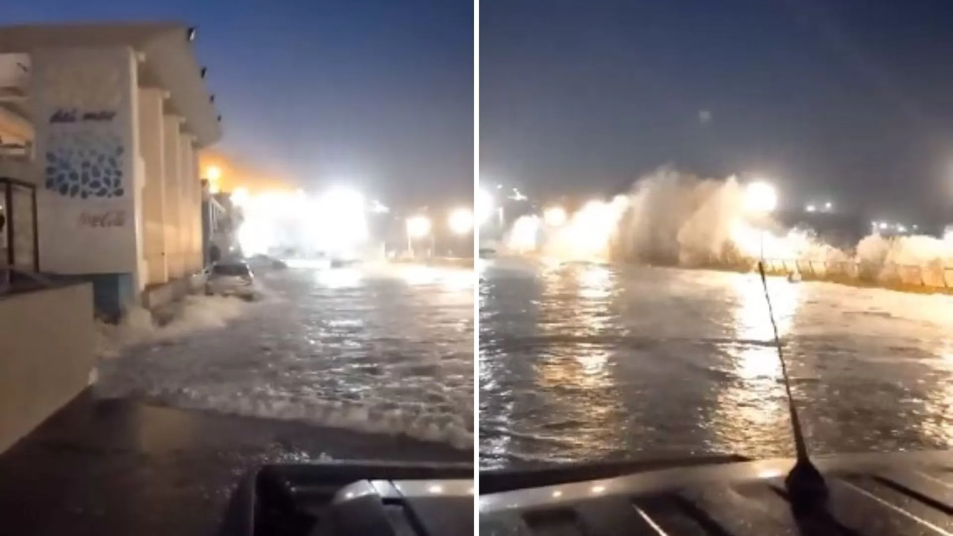Video. Una marejada desbordó el estacionamiento del paseo costero en Comodoro Rivadavia 