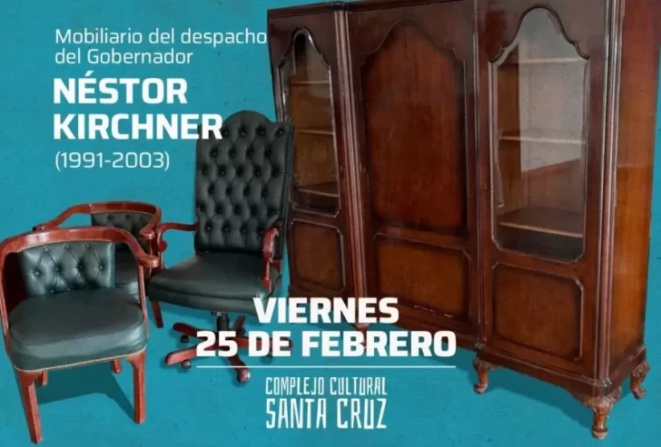 Muestra con los muebles que usó Néstor Kirchner cuando era gobernador de Santa Cruz