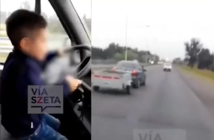 Video. Indignante: Un padre dejó manejar a su hijo de siete años en una autopista