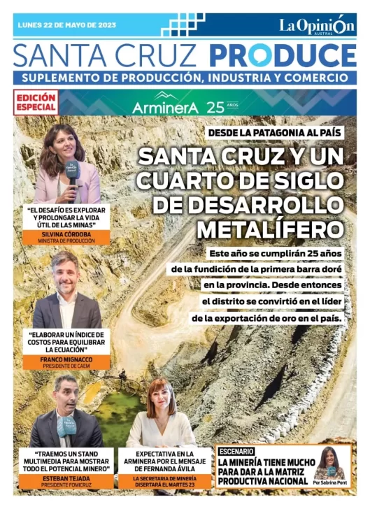 Tapa Suplemento especial de Santa Cruz Produce, Cobertura Especial de La Opinión Austral en Arminera 2023