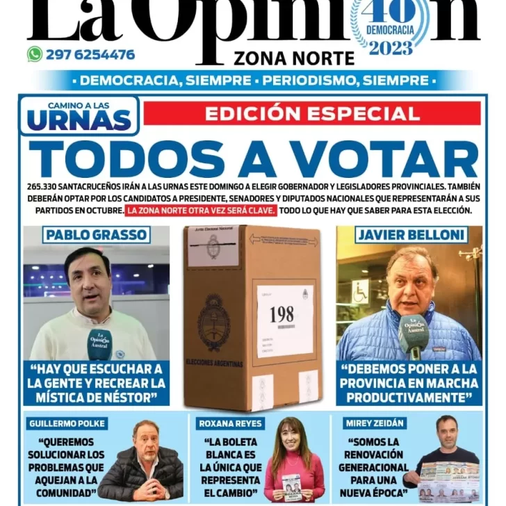 Diario La Opinión Zona Norte tapa edición impresa del viernes 11 de agosto de 2023, Caleta Olivia, Santa Cruz, Argentina