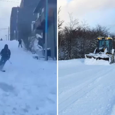 Video. El centro de Ushuaia se convirtió en una pista de ski y el aeropuerto cerró por el temporal