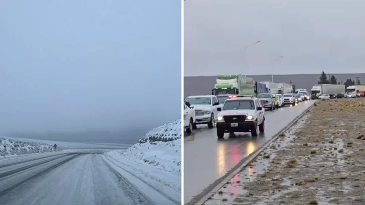 Decenas de autos y camiones demorados en Piedra Buena por la nieve en Ruta 3