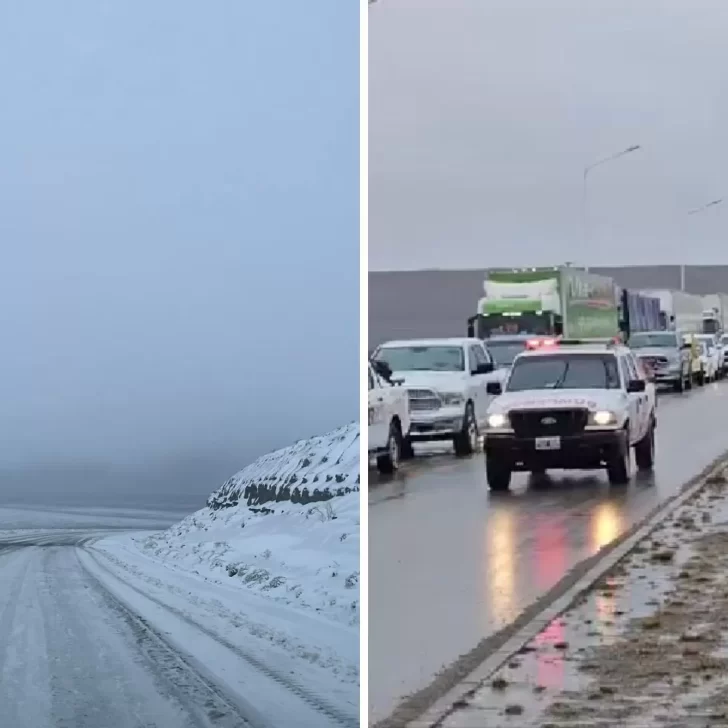 Decenas de autos y camiones demorados en Piedra Buena por la nieve en Ruta 3