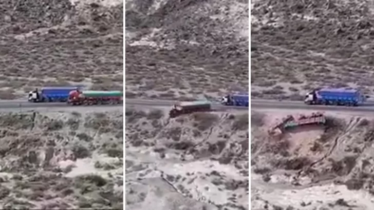 Video. Un camión se quedó sin frenos en la ruta y cayó por un barranco