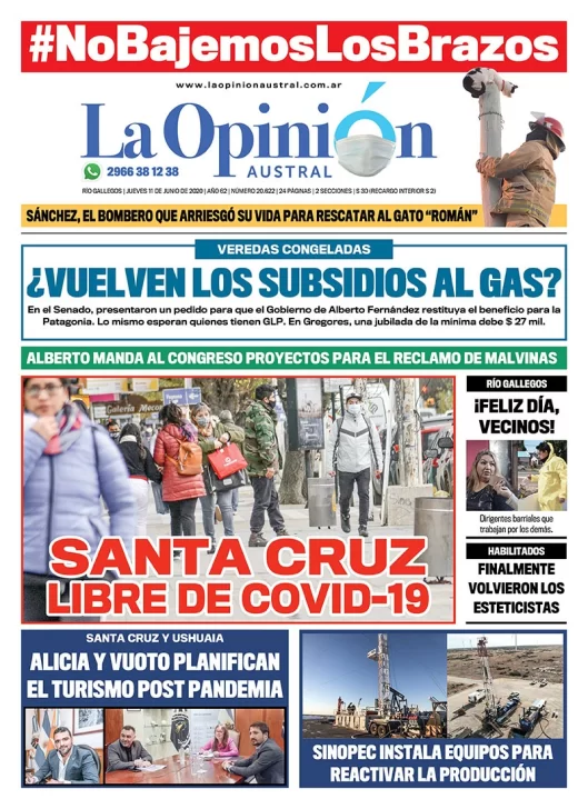 Diario La Opinión Austral edición impresa del 11 de junio de 2020, Santa Cruz, Argentina