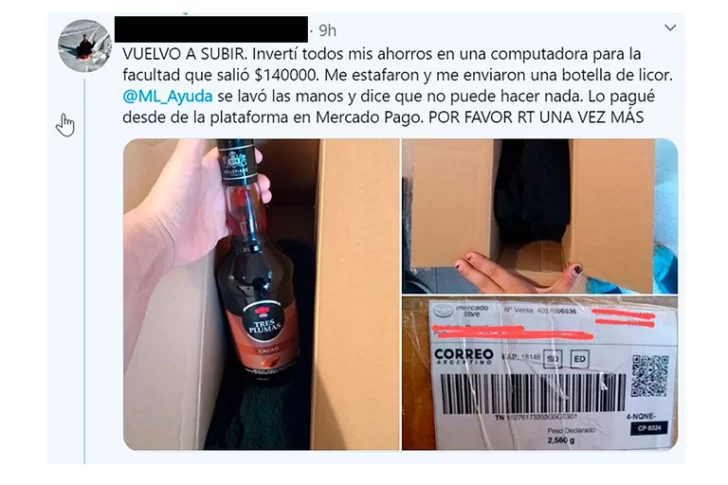 Estudiante compró una Mac de $140 mil por Mercado Libre y le llegó una botella de licor de cacao