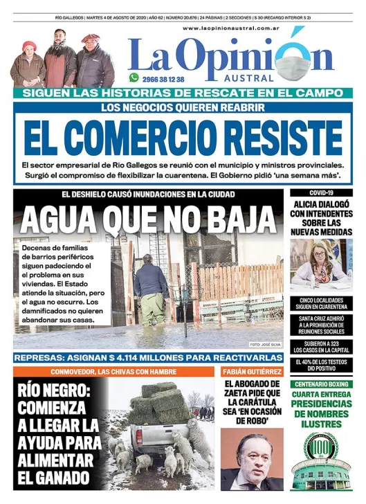 Diario La Opinión Austral edición impresa del 4 de agosto de 2020, Santa Cruz, Argentina