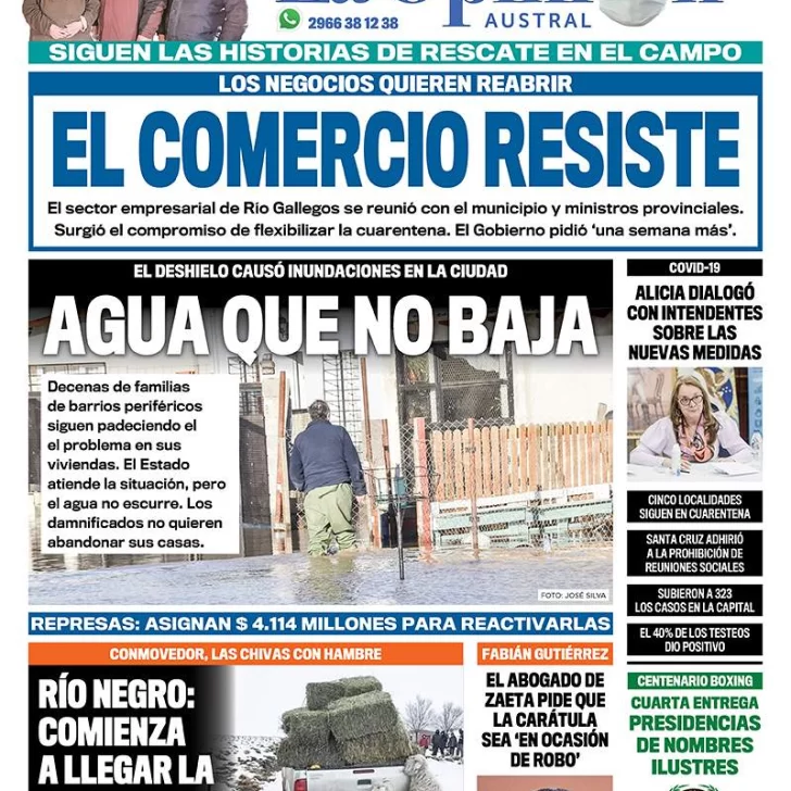 Diario La Opinión Austral edición impresa del 4 de agosto de 2020, Santa Cruz, Argentina