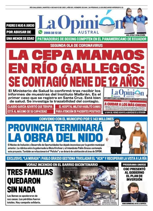 Diario La Opinión Austral tapa edición impresa del 4 de mayo de 2021 Río Gallegos, Santa Cruz, Argentina