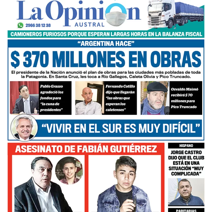 Diario La Opinión Austral edición impresa del 8 de julio de 2020, Santa Cruz, Argentina