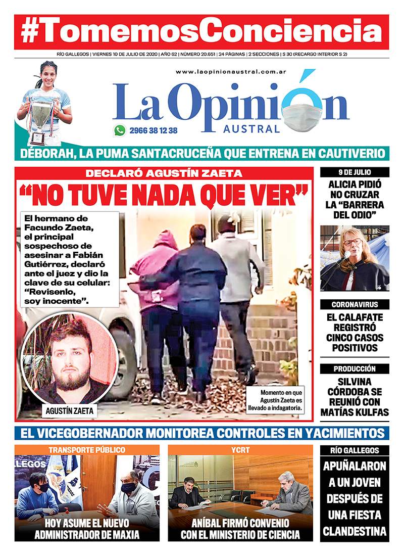 Diario La Opinión Austral edición impresa del 10 de julio de 2020, Santa Cruz, Argentina