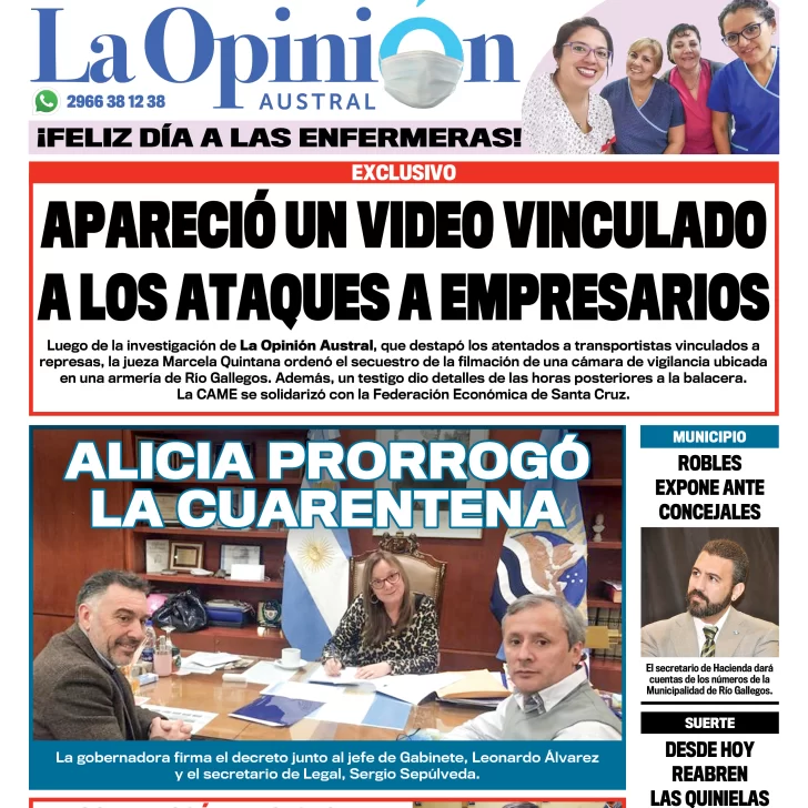 Diario La Opinión Austral edición impresa del 12 de mayo de 2020, Santa Cruz, Argentina